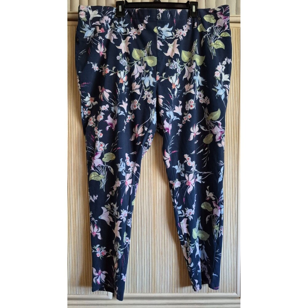 Terra & Sky Women's Jeggings Size 3X Blue Floral Leggings 24W-26W Comfort EUC